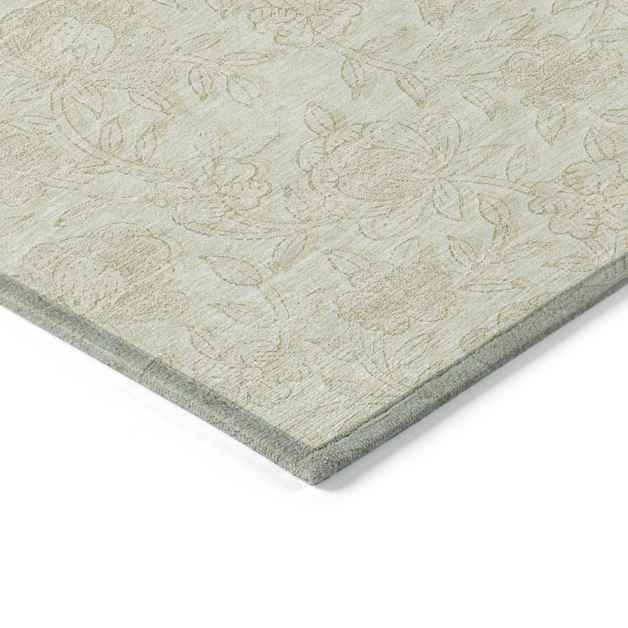 8' X 10' Ivory And Beige Floral Washable Indoor Outdoor Area Rug