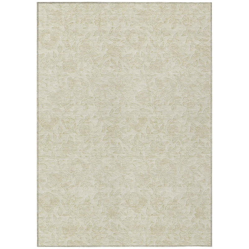 8' X 10' Ivory And Beige Floral Washable Indoor Outdoor Area Rug
