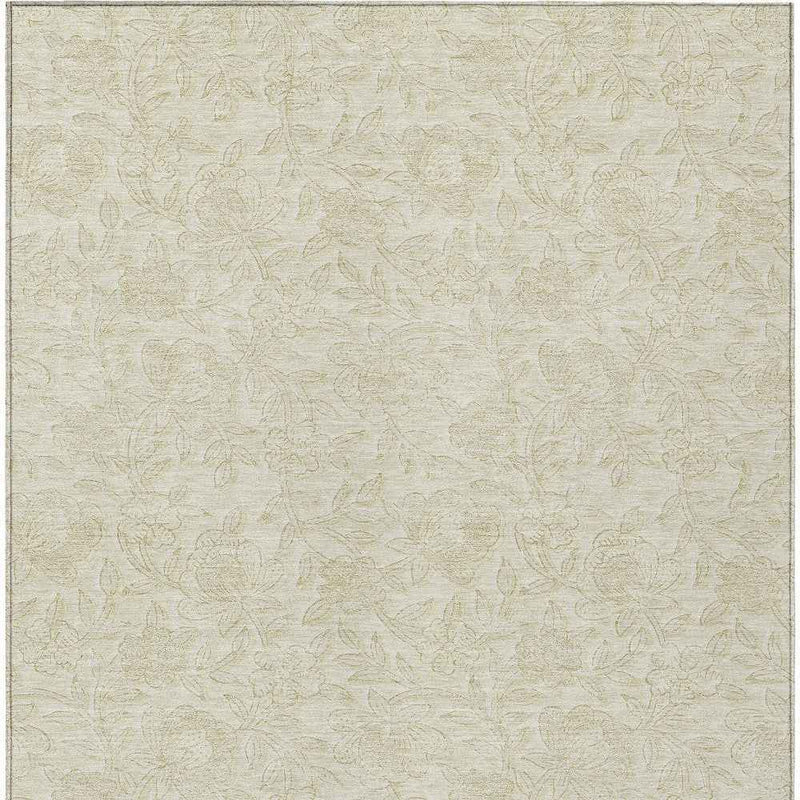 8' X 10' Ivory And Beige Floral Washable Indoor Outdoor Area Rug