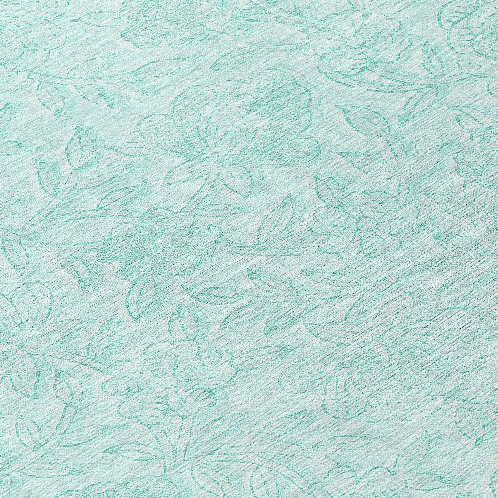 8' Teal Blue And Aqua Round Floral Washable Indoor Outdoor Area Rug