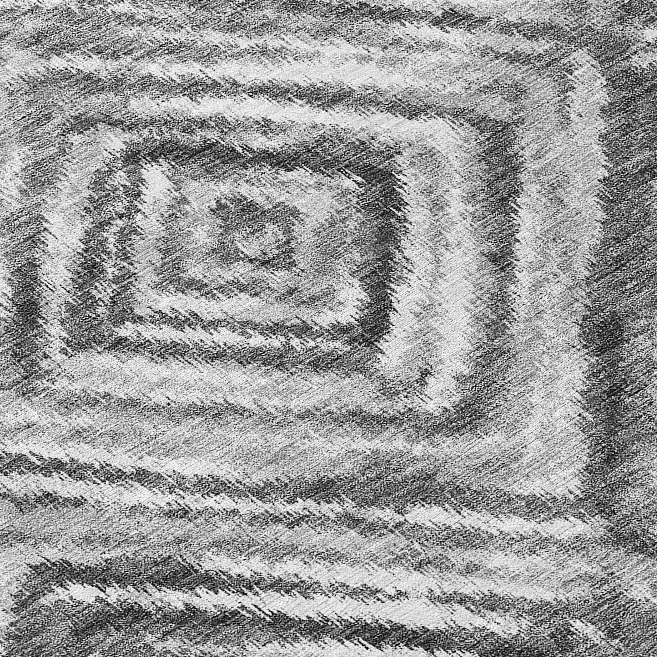 8' Gray Silver And Ivory Round Geometric Washable Indoor Outdoor Area Rug