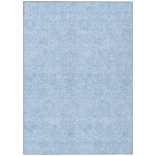 3' X 5' Sky Blue And Blue Floral Washable Indoor Outdoor Area Rug