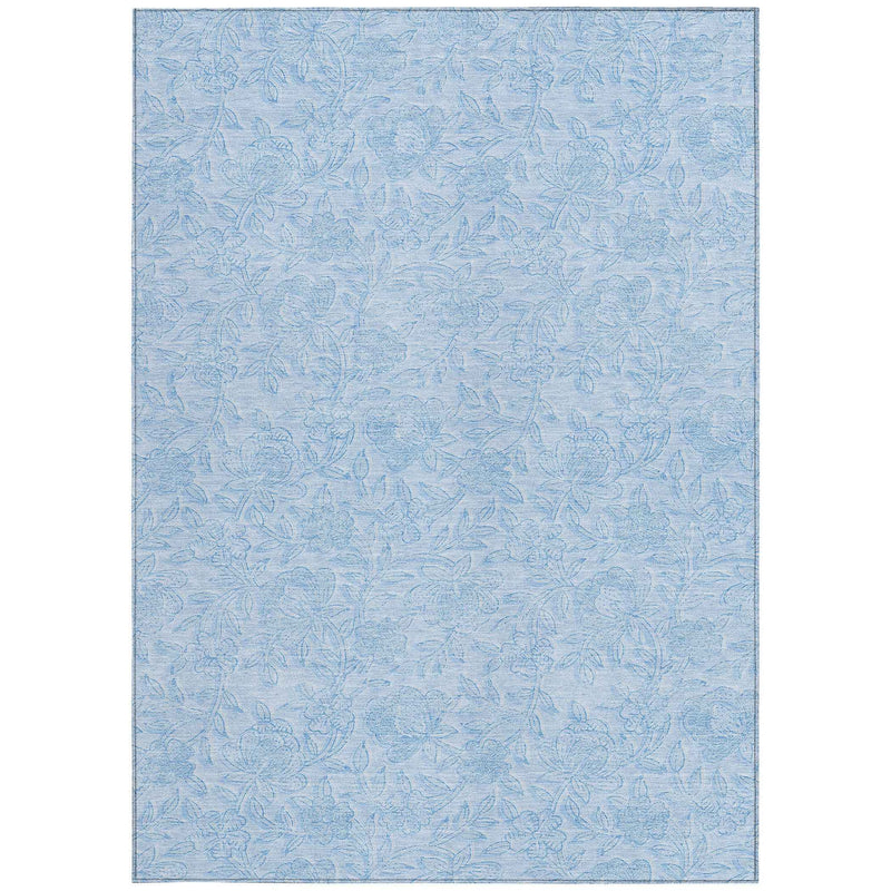 3' X 5' Sky Blue And Blue Floral Washable Indoor Outdoor Area Rug