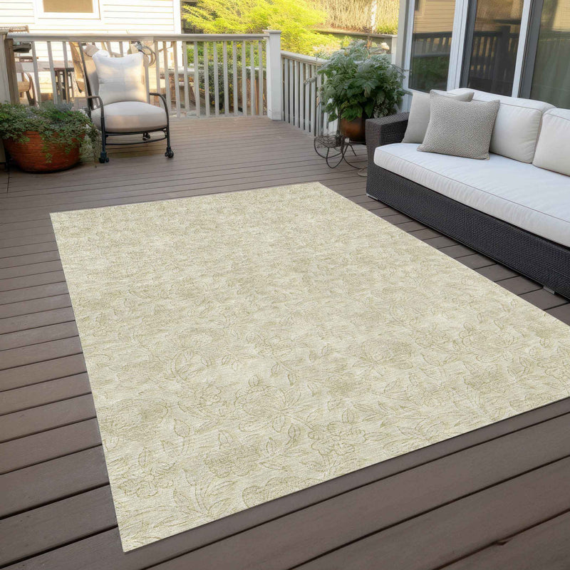 3' X 5' Ivory And Beige Floral Washable Indoor Outdoor Area Rug