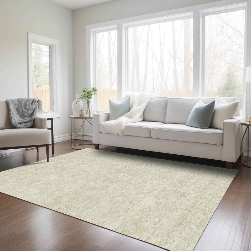 3' X 5' Ivory And Beige Floral Washable Indoor Outdoor Area Rug