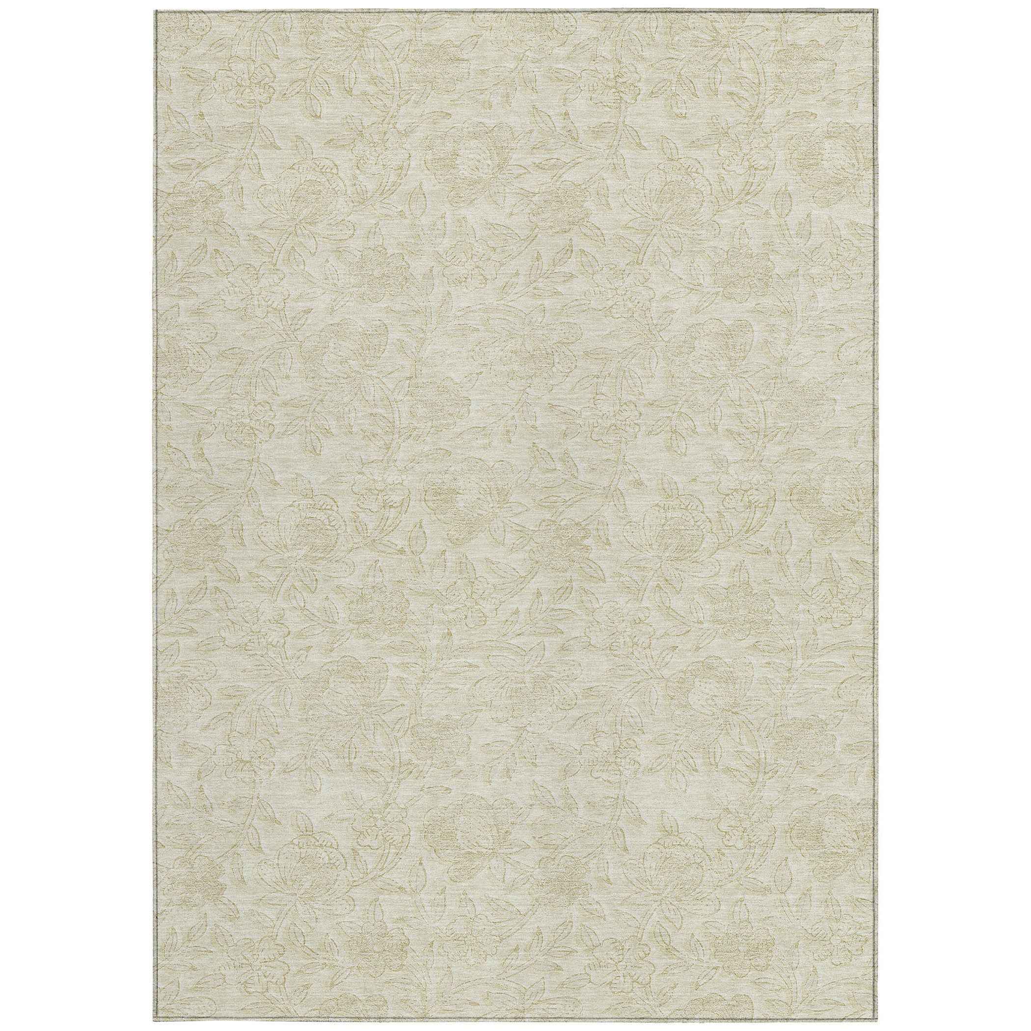3' X 5' Ivory And Beige Floral Washable Indoor Outdoor Area Rug