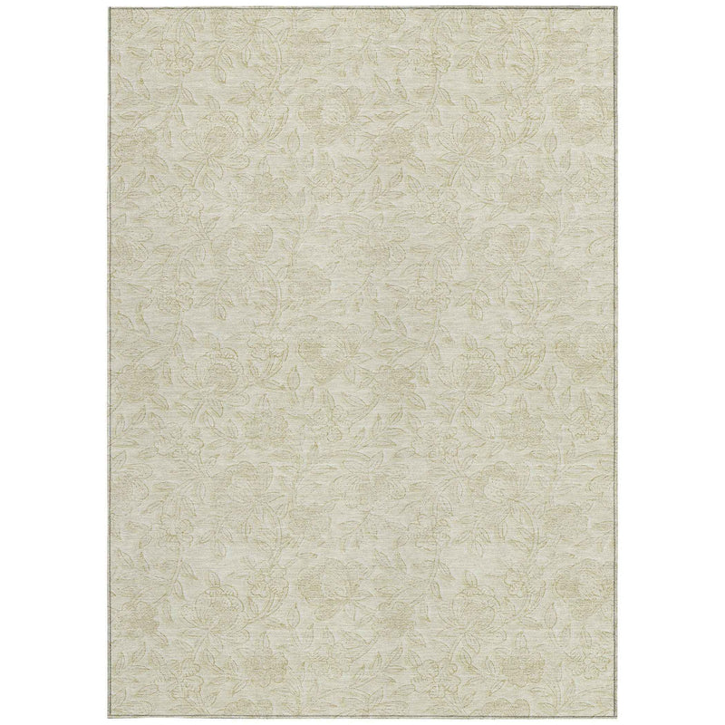 3' X 5' Ivory And Beige Floral Washable Indoor Outdoor Area Rug