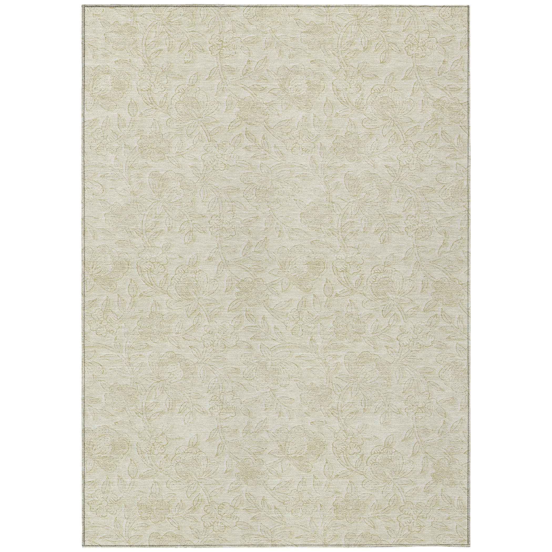 3' X 5' Ivory And Beige Floral Washable Indoor Outdoor Area Rug