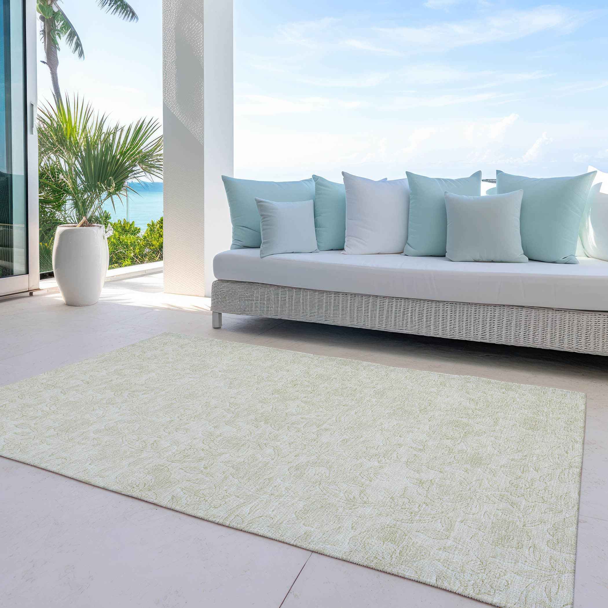 3' X 5' Ivory And Beige Floral Washable Indoor Outdoor Area Rug
