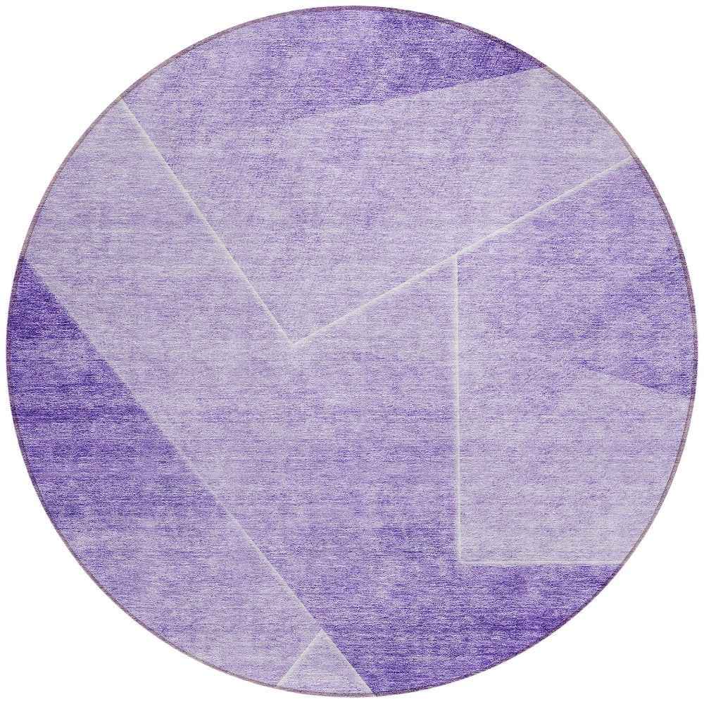 8' Purple And Ivory Round Abstract Washable Indoor Outdoor Area Rug