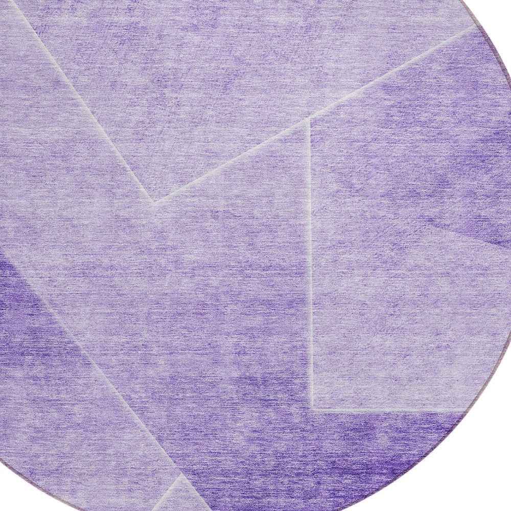 8' Purple And Ivory Round Abstract Washable Indoor Outdoor Area Rug