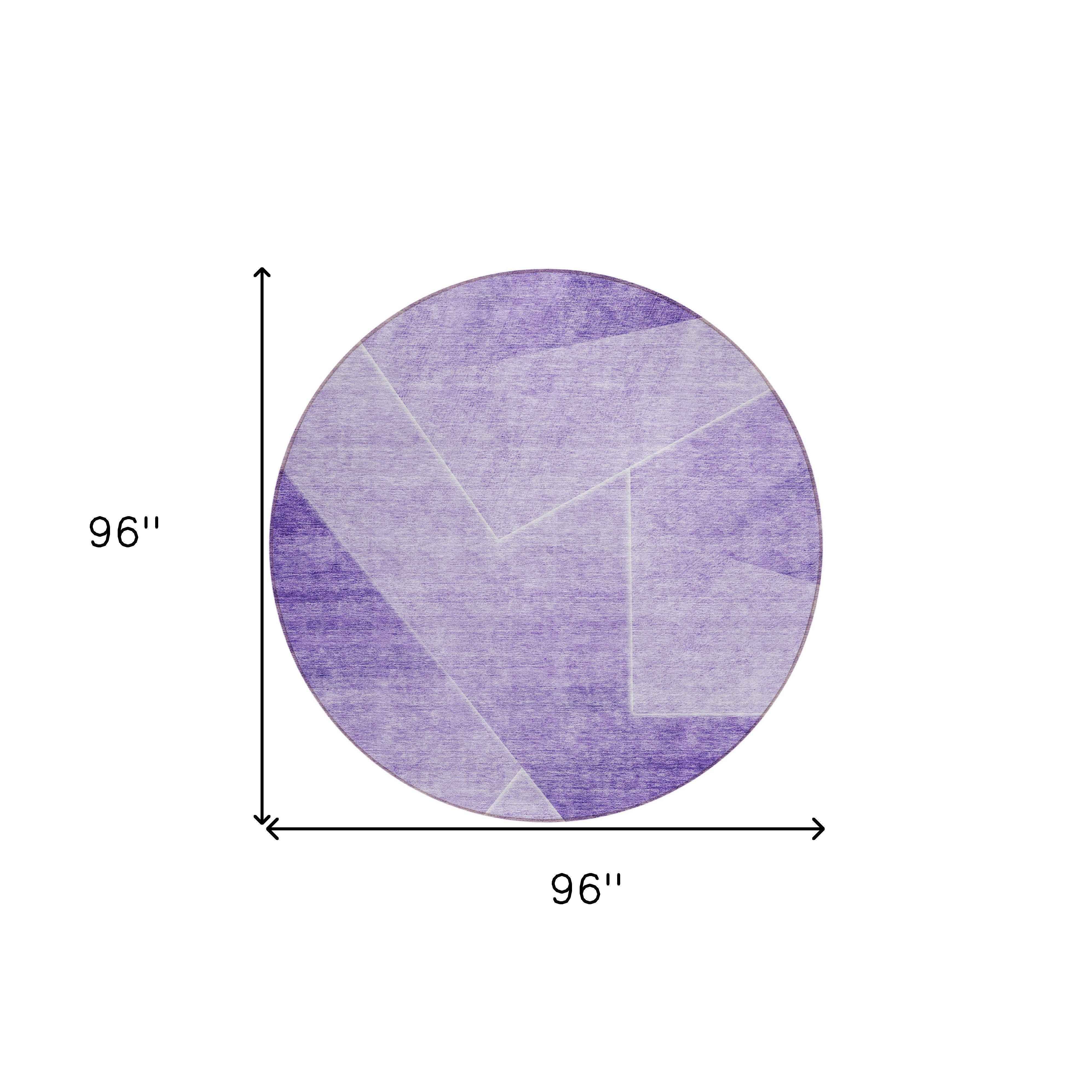 8' Purple And Ivory Round Abstract Washable Indoor Outdoor Area Rug