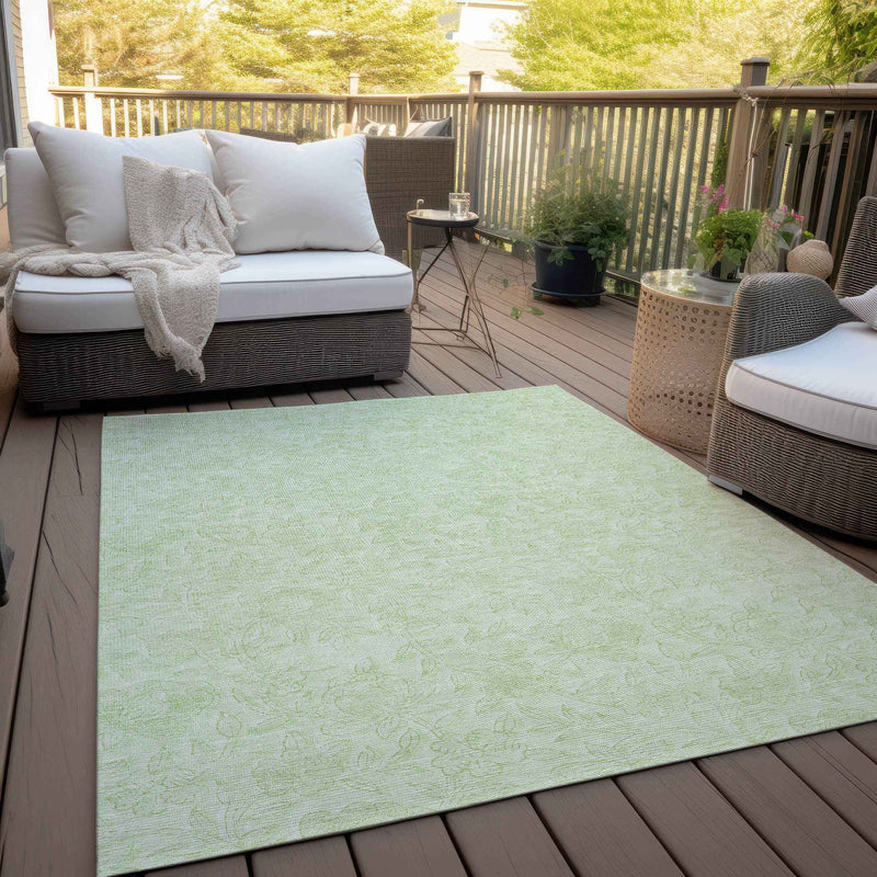 8' X 10' Artichoke Green And Mint Green Floral Washable Indoor Outdoor Area Rug