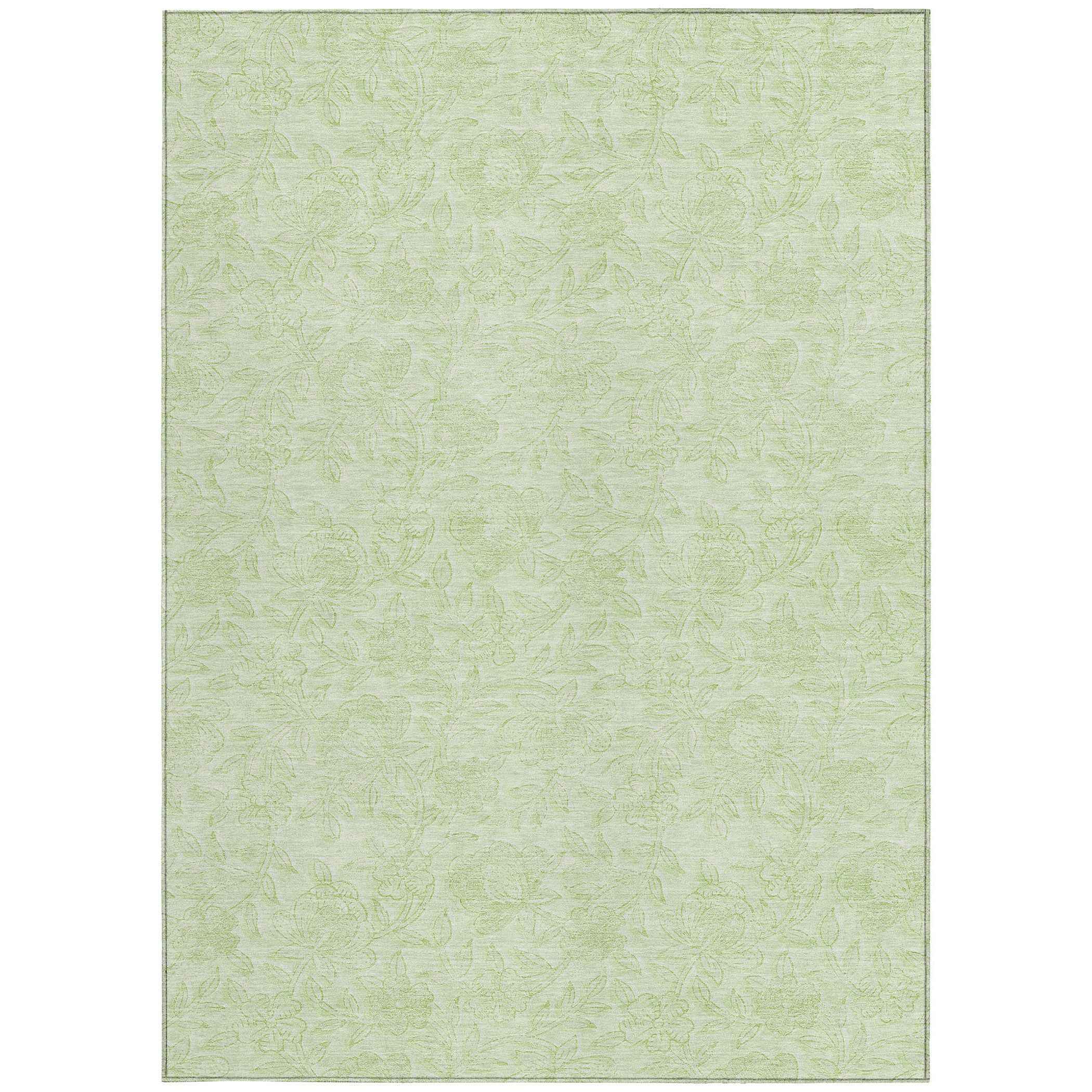 8' X 10' Artichoke Green And Mint Green Floral Washable Indoor Outdoor Area Rug