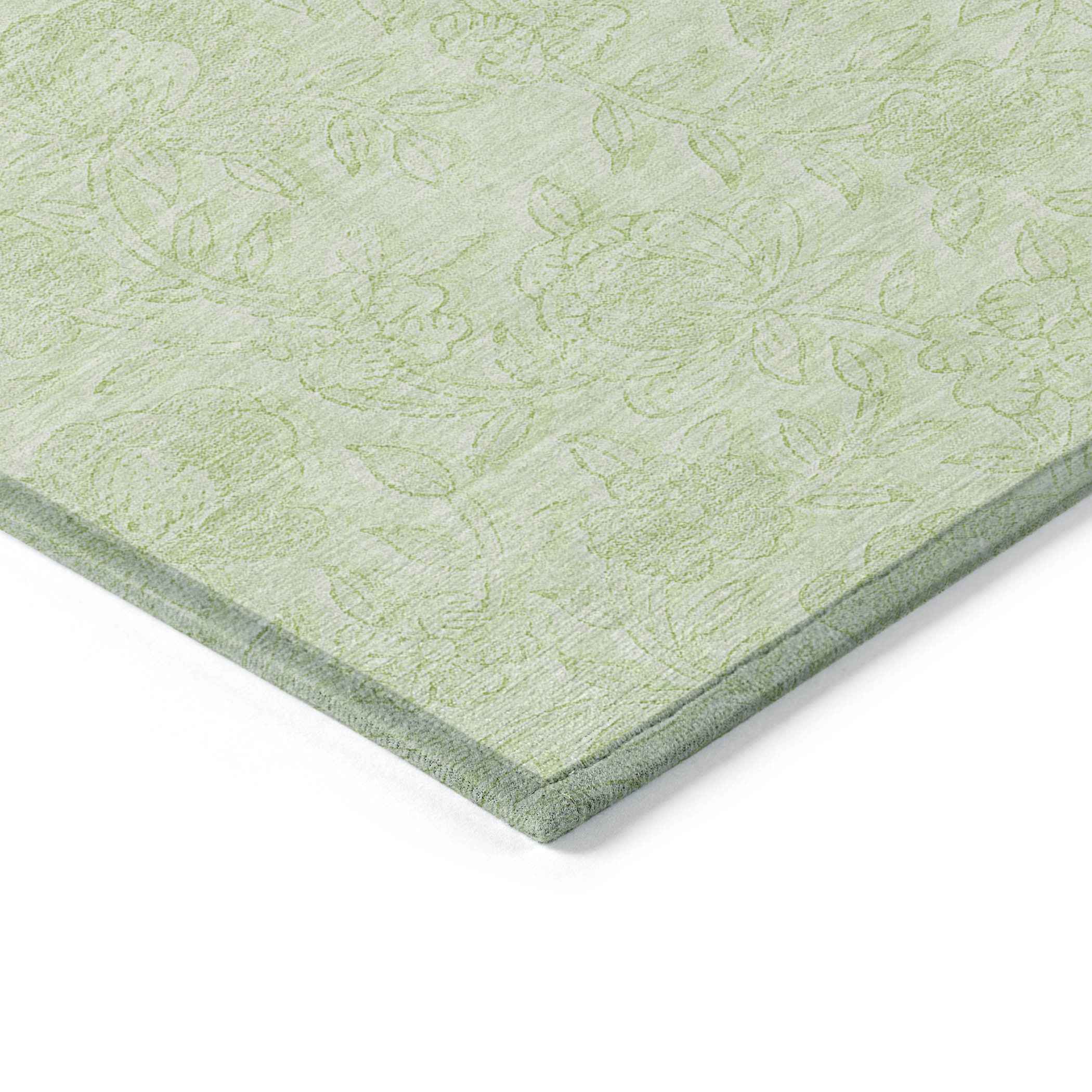 8' X 10' Artichoke Green And Mint Green Floral Washable Indoor Outdoor Area Rug