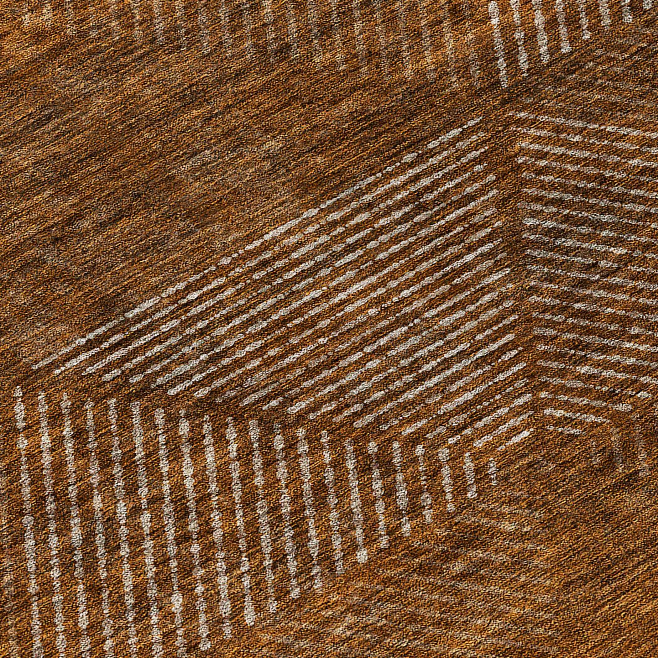 8' Terra Cotta Copper And Beige Round Geometric Washable Indoor Outdoor Area Rug