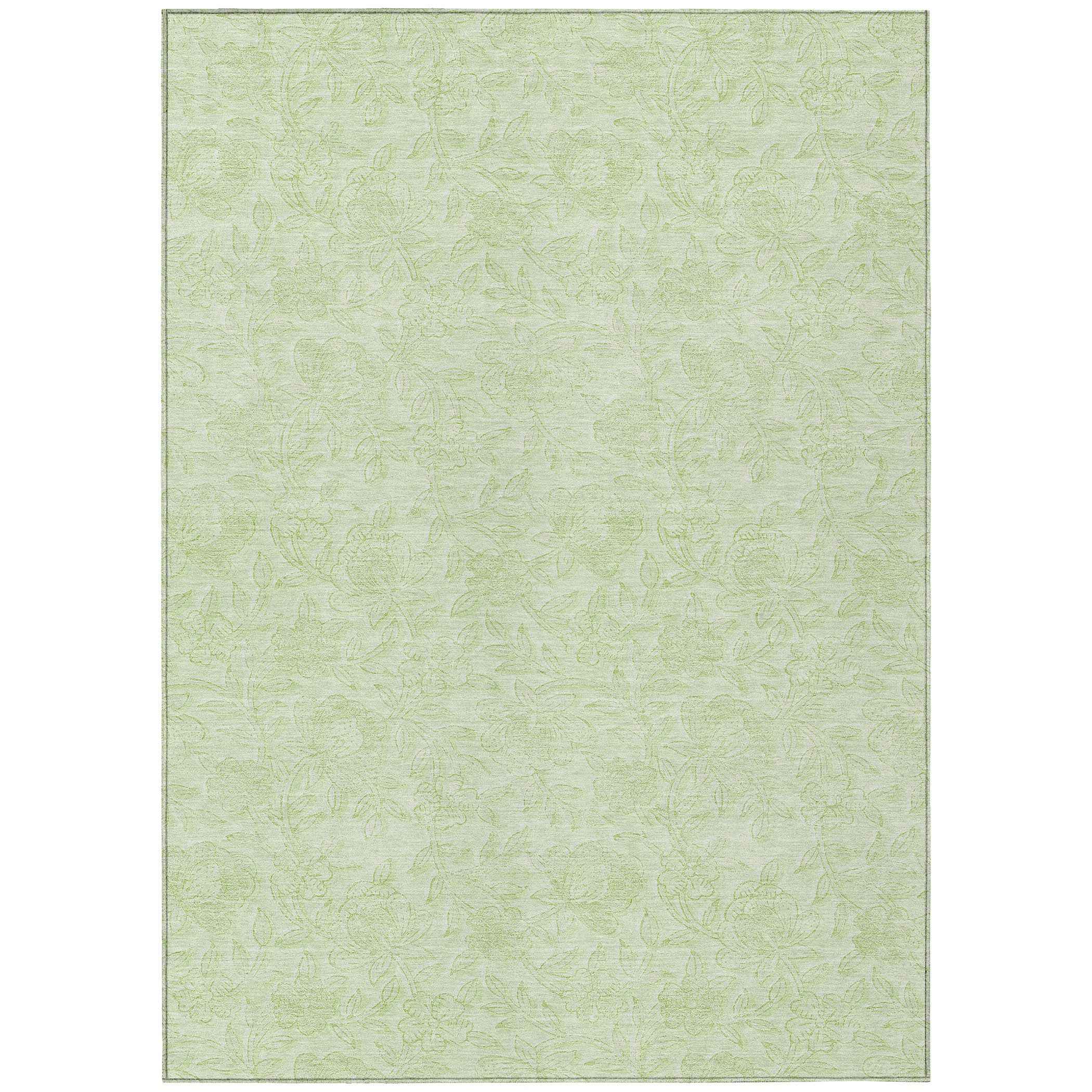 8' X 10' Artichoke Green And Mint Green Floral Washable Indoor Outdoor Area Rug
