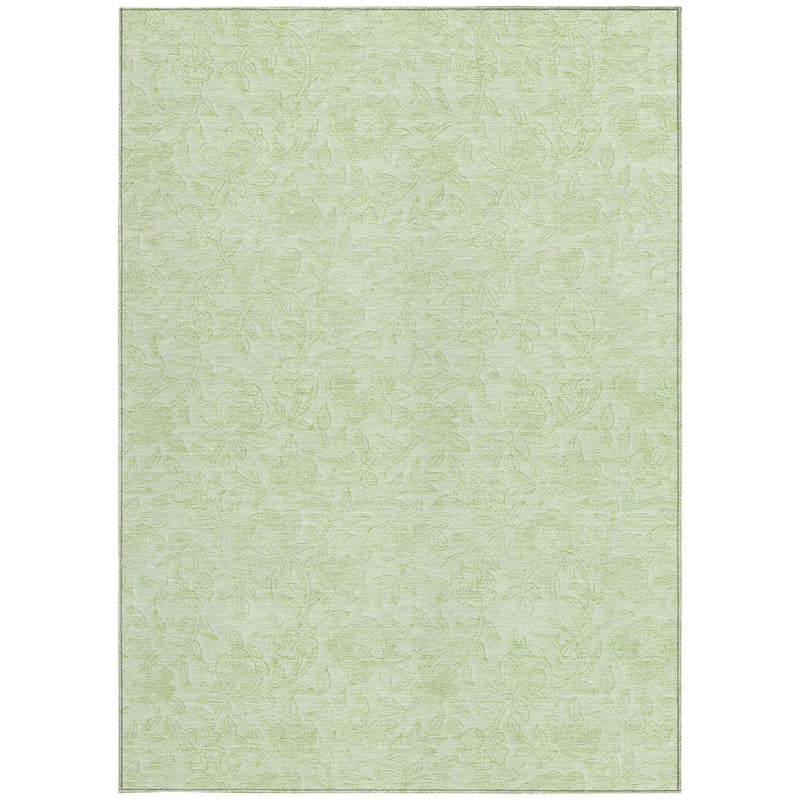 3' X 5' Artichoke Green And Mint Green Floral Washable Indoor Outdoor Area Rug