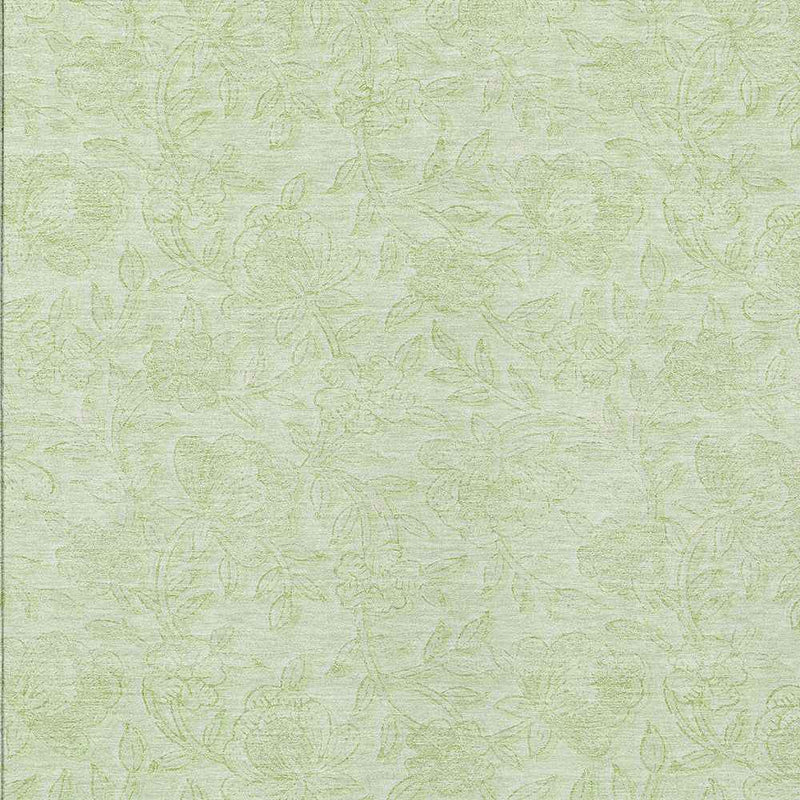3' X 5' Artichoke Green And Mint Green Floral Washable Indoor Outdoor Area Rug