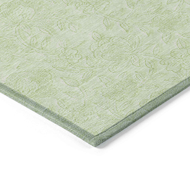 3' X 5' Artichoke Green And Mint Green Floral Washable Indoor Outdoor Area Rug