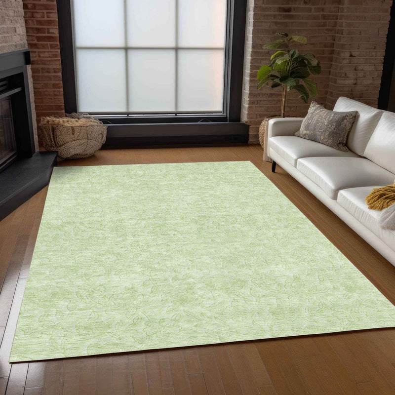 3' X 5' Artichoke Green And Mint Green Floral Washable Indoor Outdoor Area Rug