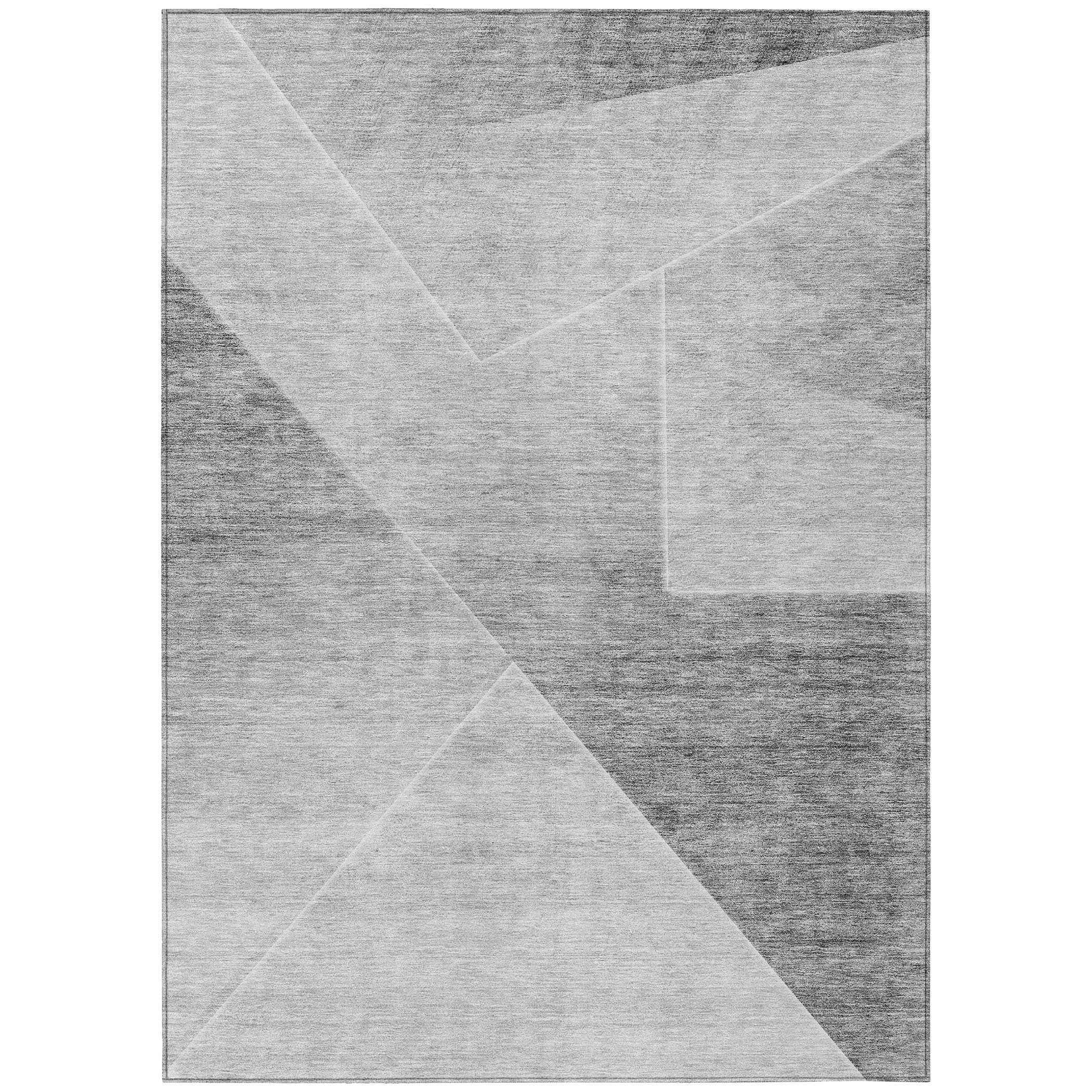 9' X 12' Gray Silver And Charcoal Abstract Washable Indoor Outdoor Area Rug