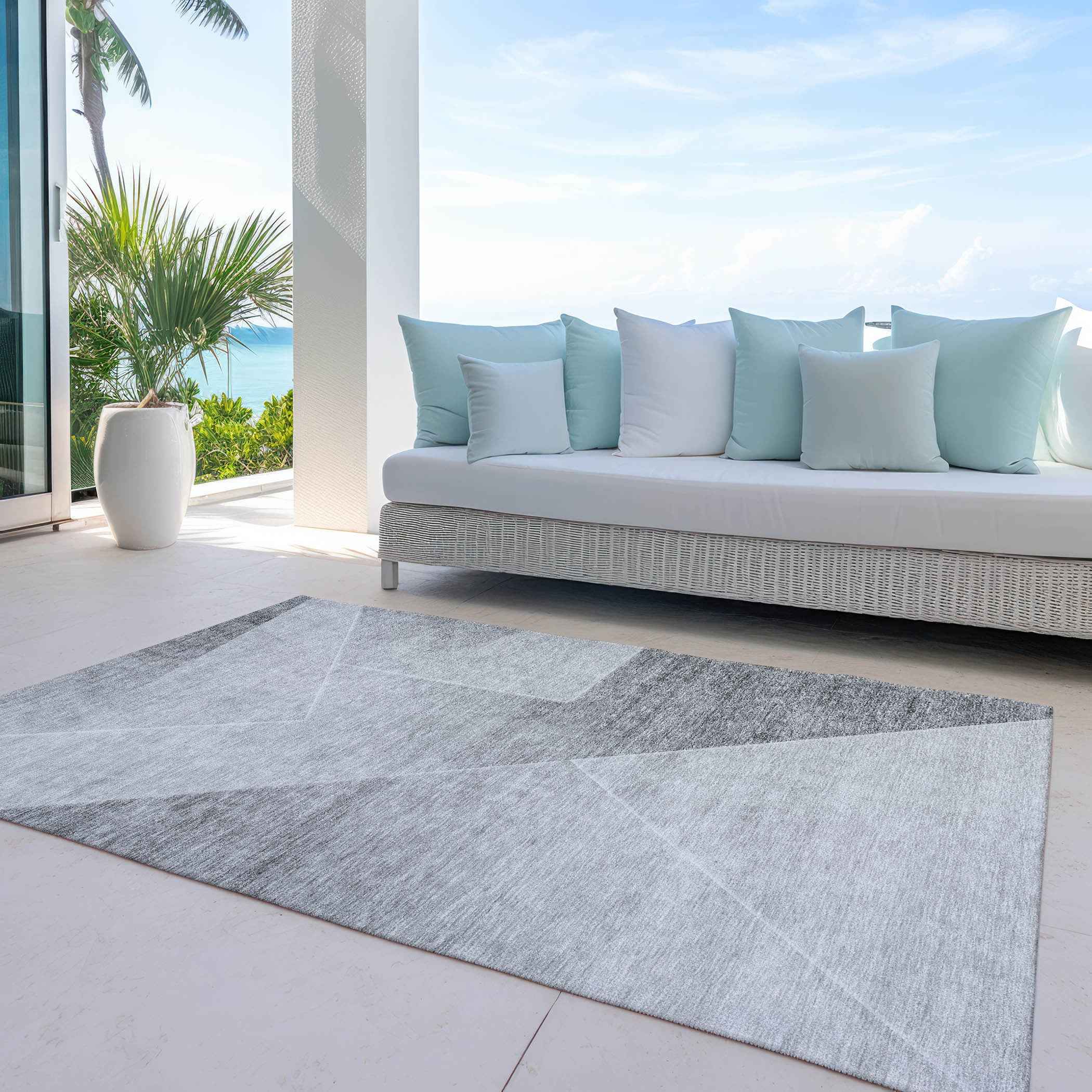 9' X 12' Gray Silver And Charcoal Abstract Washable Indoor Outdoor Area Rug