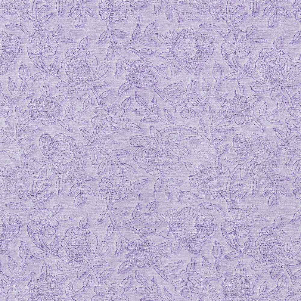 9' X 12' Lilac And Purple Floral Washable Indoor Outdoor Area Rug