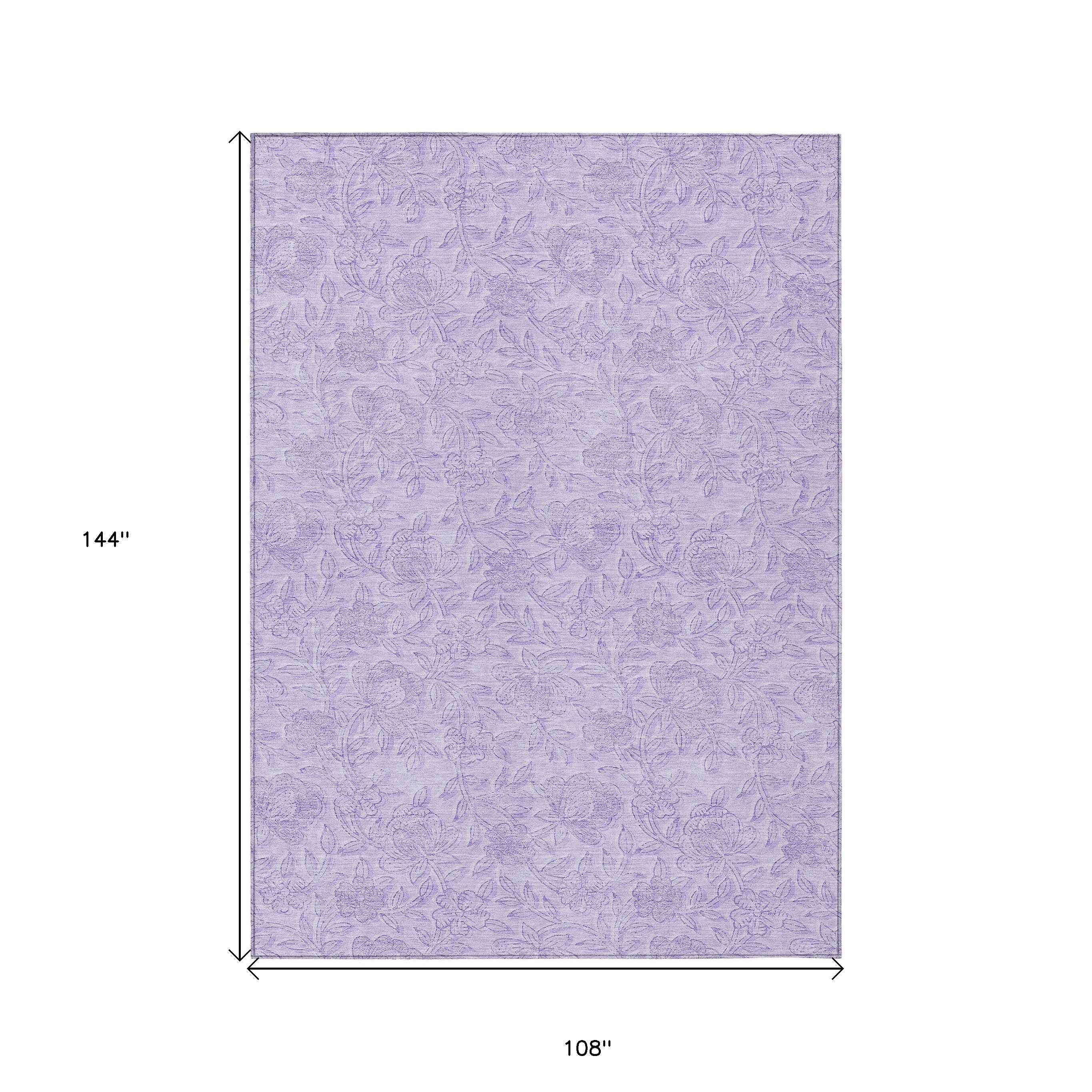 9' X 12' Lilac And Purple Floral Washable Indoor Outdoor Area Rug