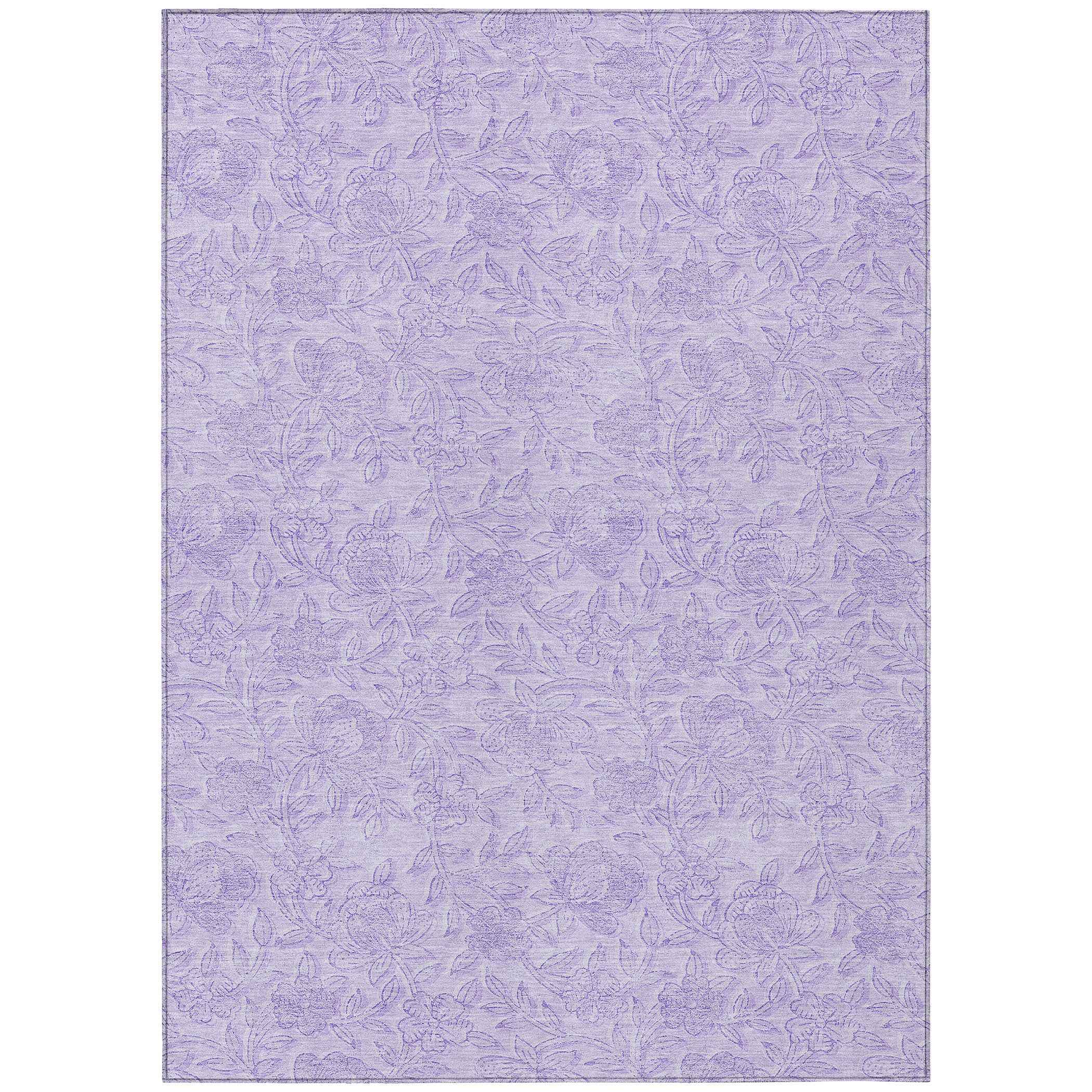 9' X 12' Lilac And Purple Floral Washable Indoor Outdoor Area Rug