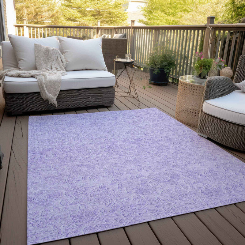 9' X 12' Lilac And Purple Floral Washable Indoor Outdoor Area Rug