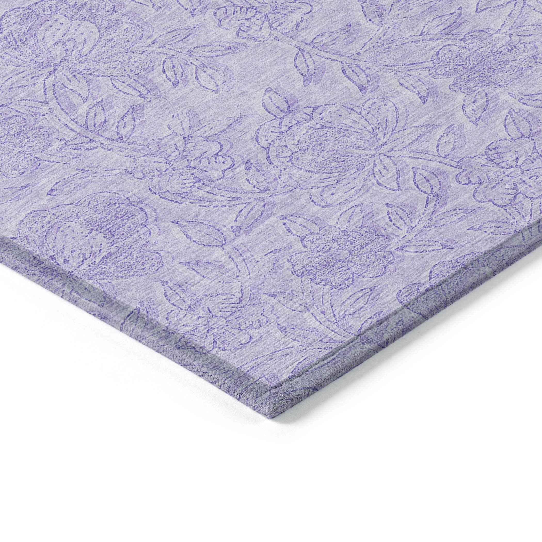 9' X 12' Lilac And Purple Floral Washable Indoor Outdoor Area Rug