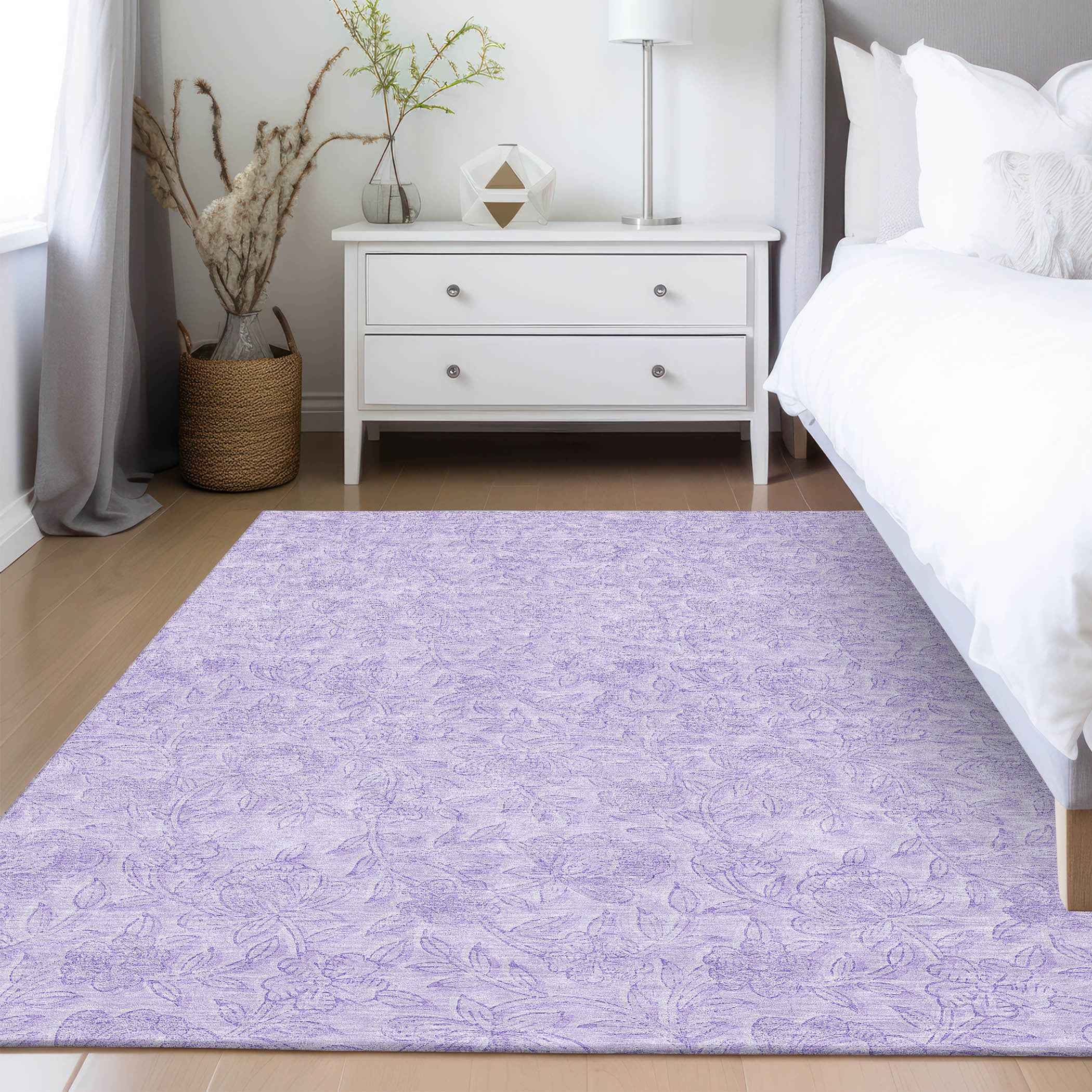 9' X 12' Lilac And Purple Floral Washable Indoor Outdoor Area Rug