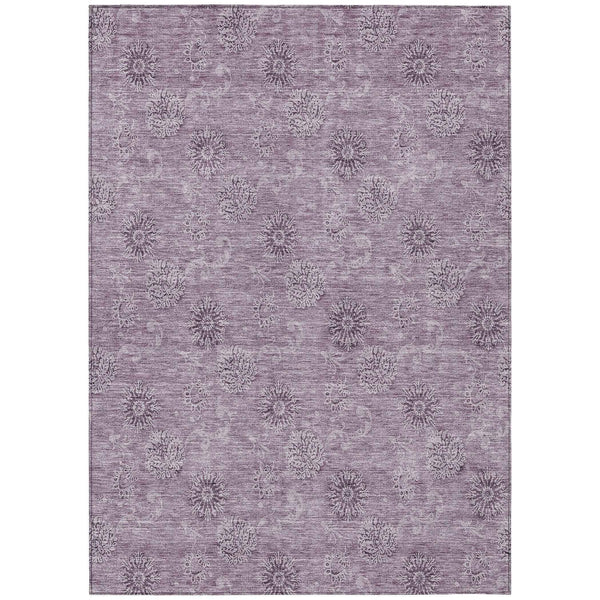 5' X 8' Plum And Purple Floral Washable Indoor Outdoor Area Rug