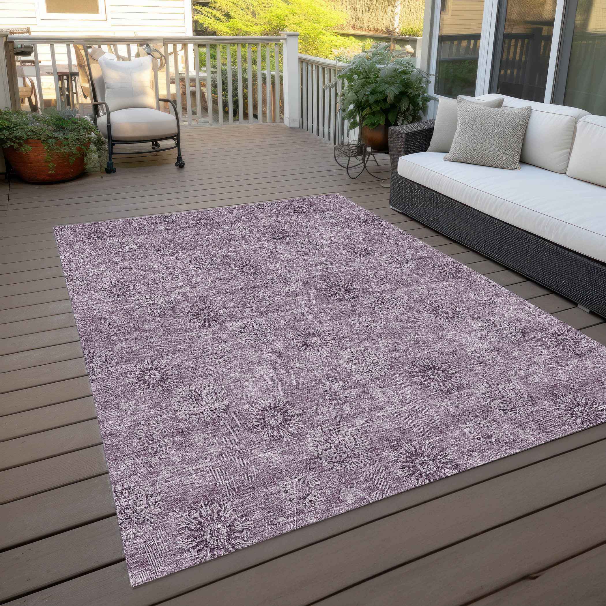 3' X 5' Plum And Purple Floral Washable Indoor Outdoor Area Rug