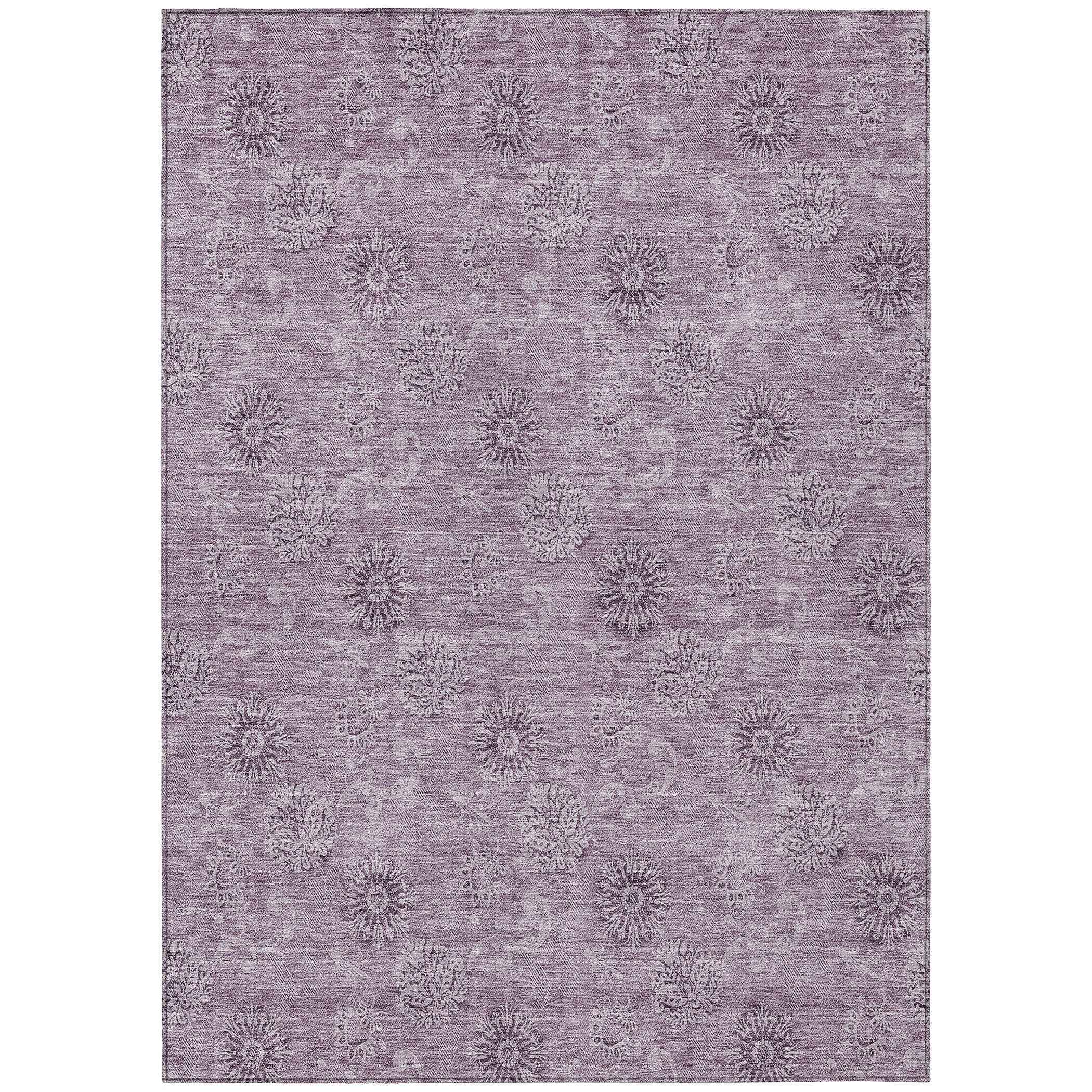 3' X 5' Plum And Purple Floral Washable Indoor Outdoor Area Rug