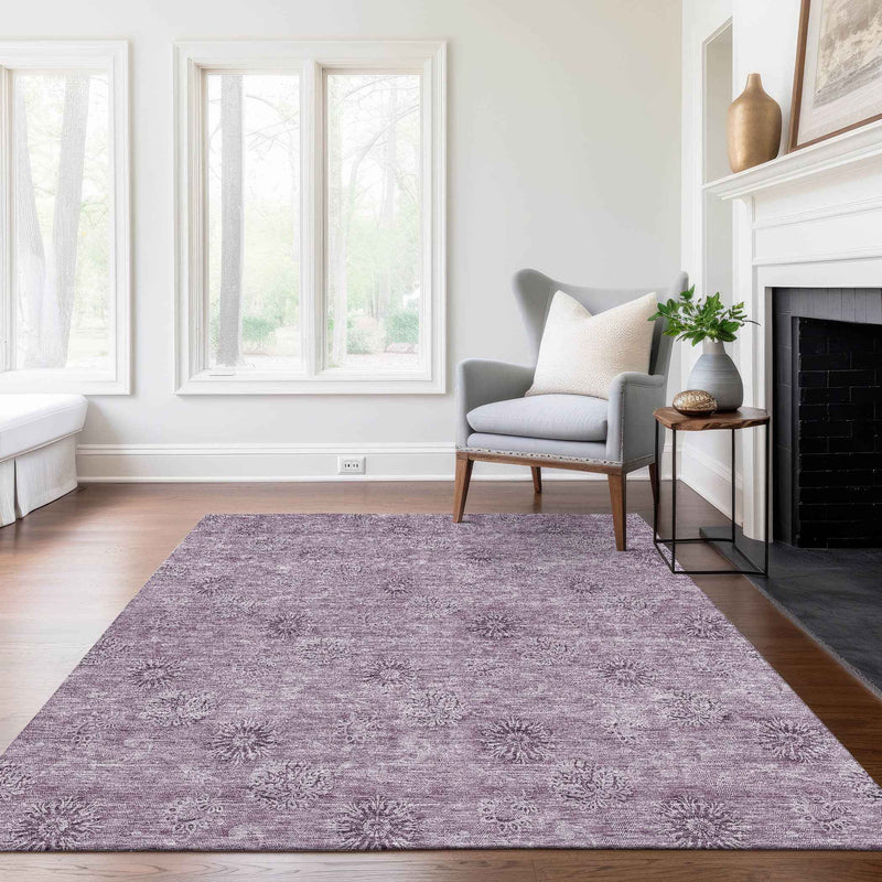 5' X 8' Plum And Purple Floral Washable Indoor Outdoor Area Rug