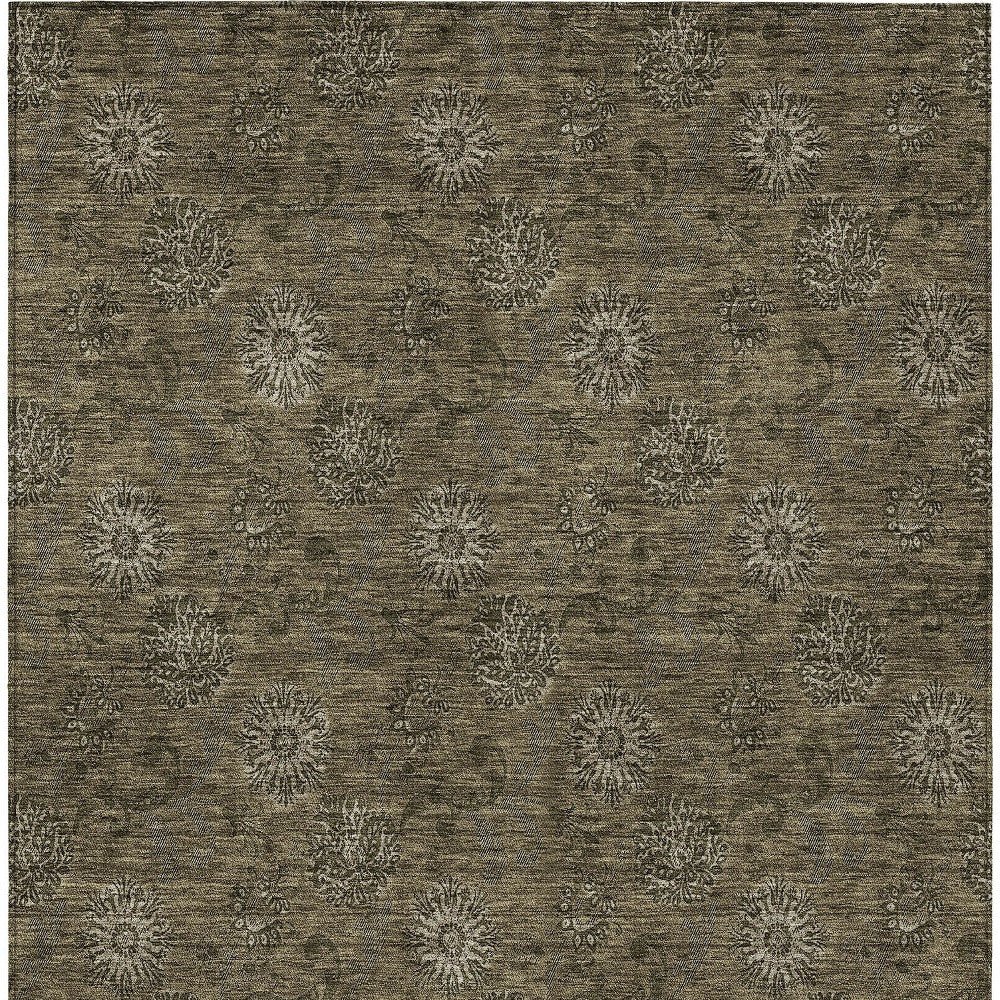 5' X 8' Brown And Beige Floral Washable Indoor Outdoor Area Rug - Outdoor