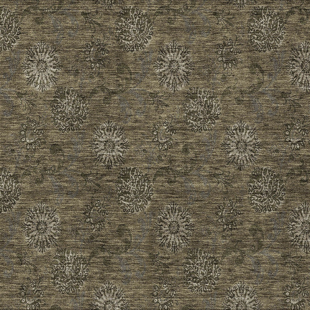 5' X 8' Brown And Beige Floral Washable Indoor Outdoor Area Rug - Outdoor