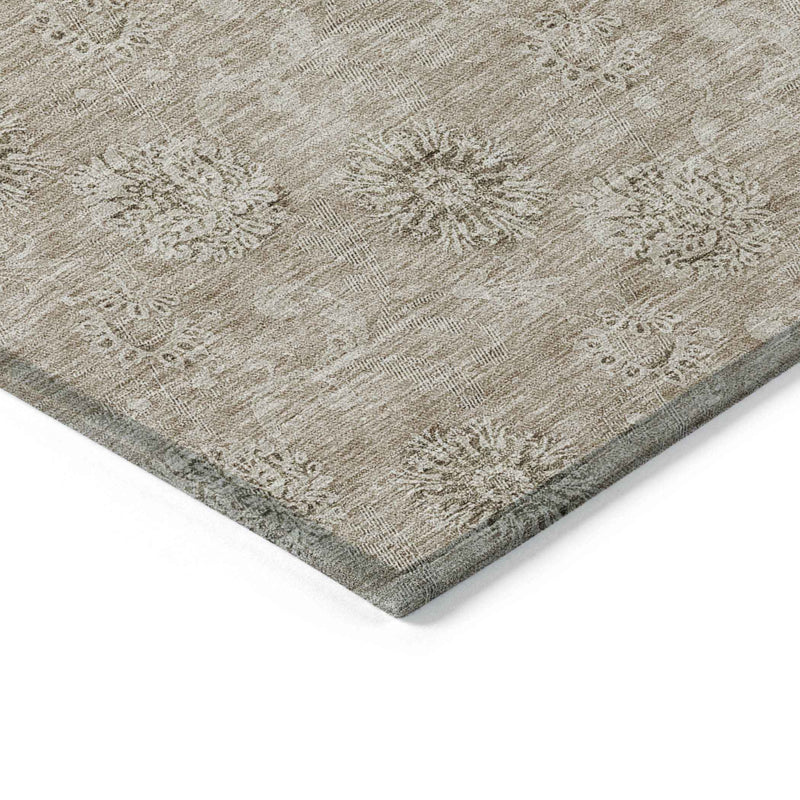9' X 12' Khaki Beige And Tan Floral Washable Indoor Outdoor Area Rug