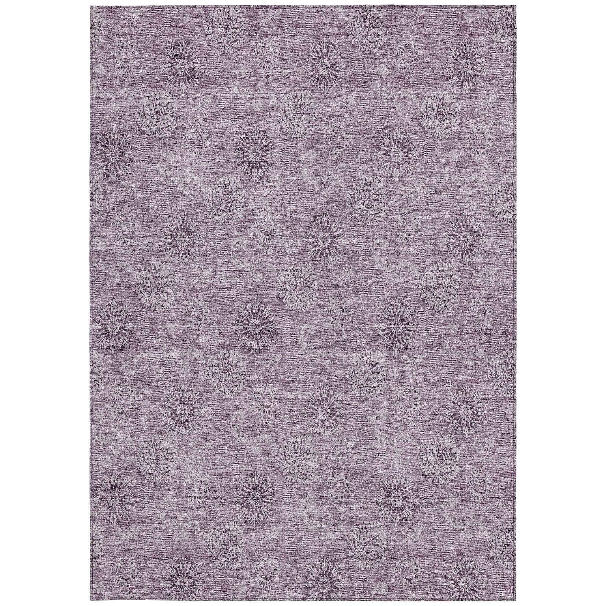 8' X 10' Plum And Purple Floral Washable Indoor Outdoor Area Rug