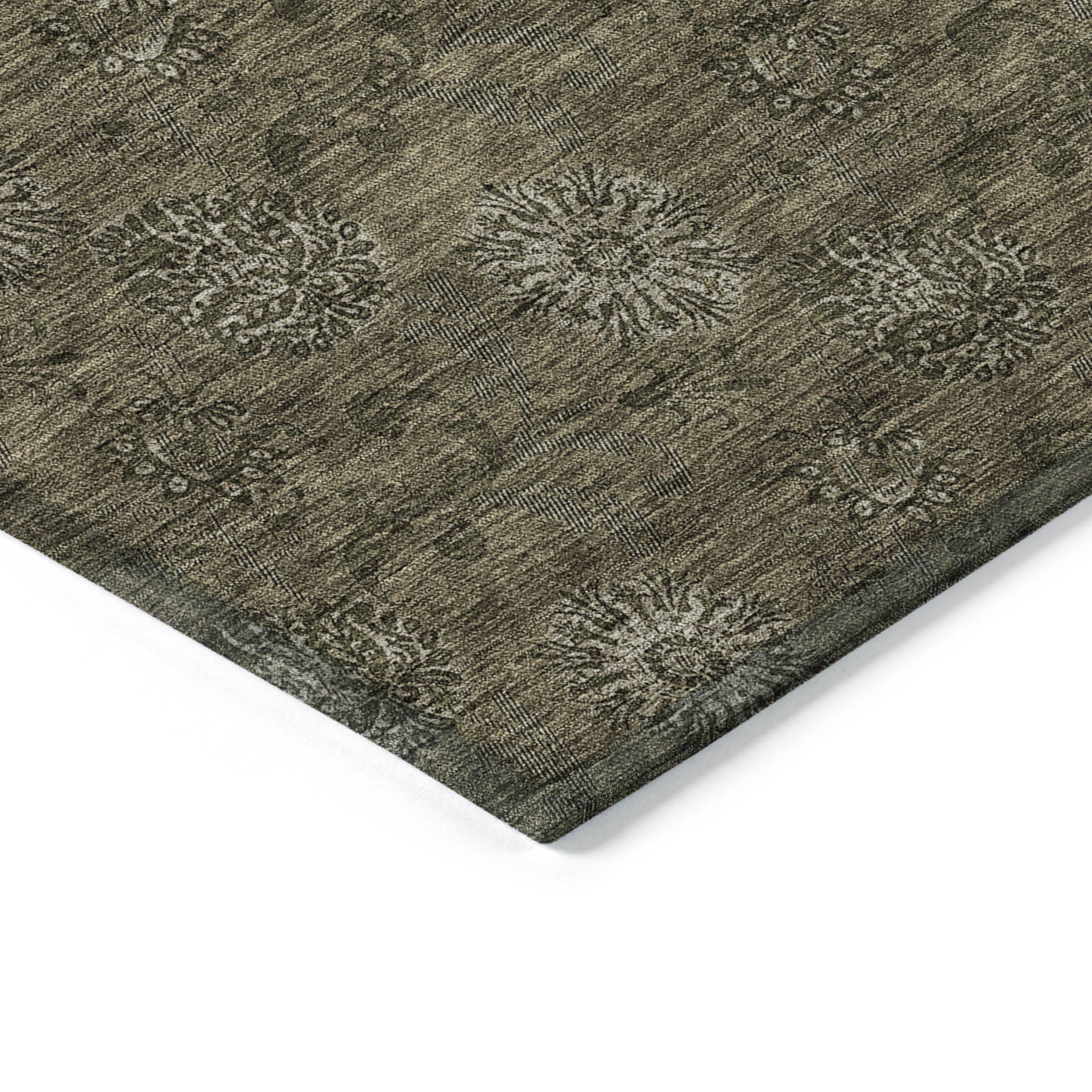 9' X 12' Brown And Beige Floral Washable Indoor Outdoor Area Rug - Outdoor