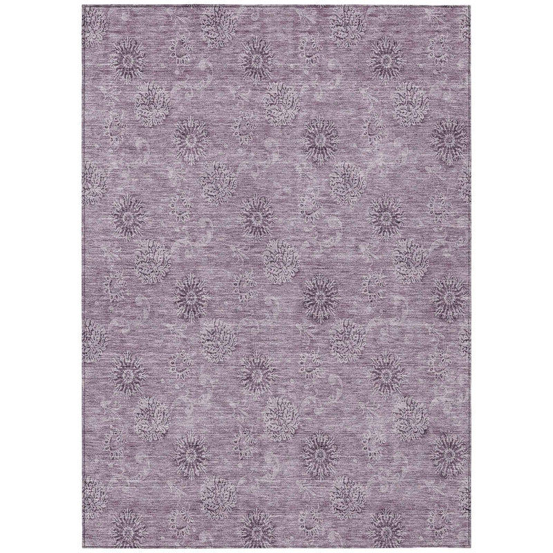 10' X 14' Plum And Purple Floral Washable Indoor Outdoor Area Rug