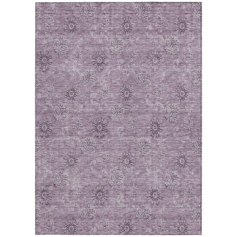 10' X 14' Plum And Purple Floral Washable Indoor Outdoor Area Rug