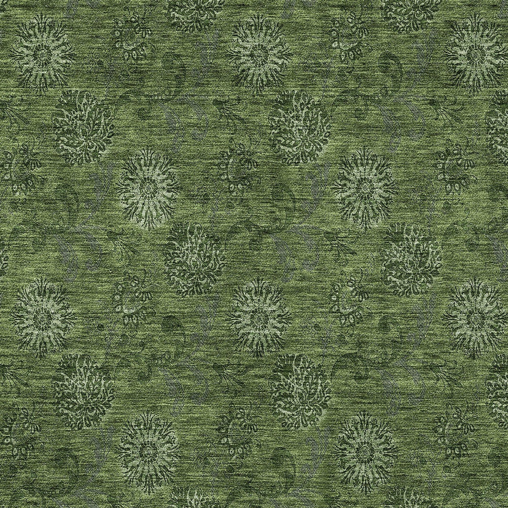 10' X 14' Olive Green And Green Floral Washable Indoor Outdoor Area Rug - Outdoor