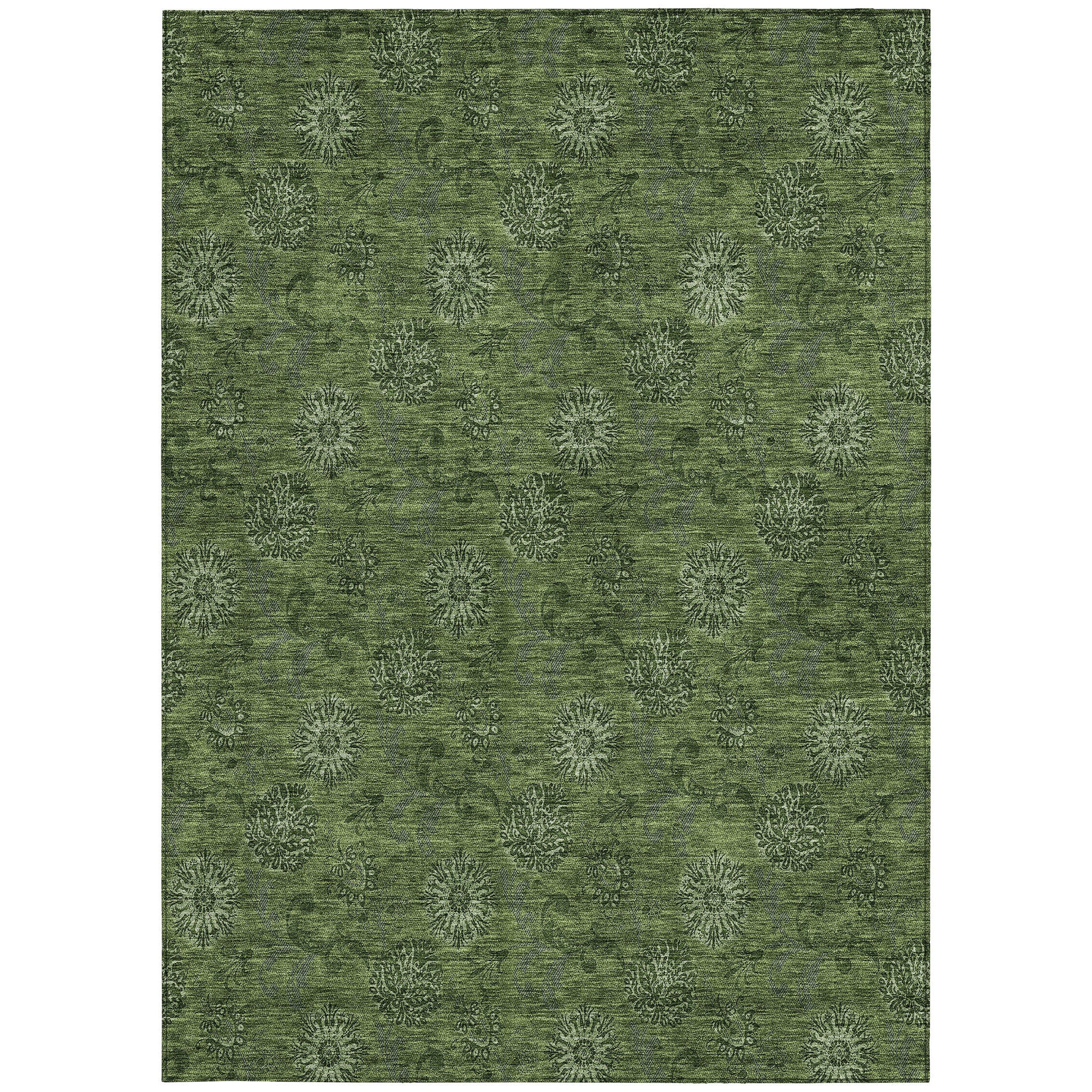 10' X 14' Olive Green And Green Floral Washable Indoor Outdoor Area Rug - Outdoor