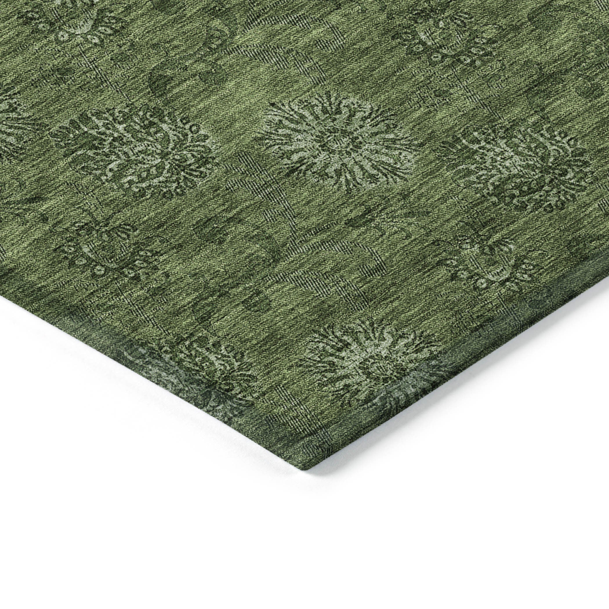 10' X 14' Olive Green And Green Floral Washable Indoor Outdoor Area Rug - Outdoor