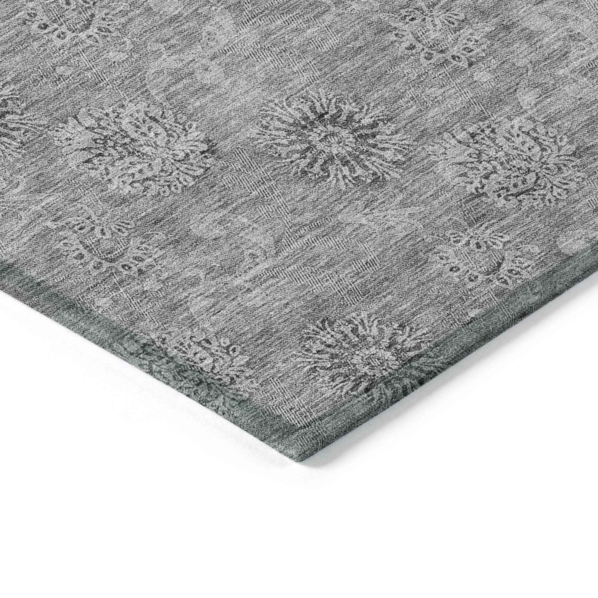 8' Pewter And Gray Round Floral Washable Indoor Outdoor Area Rug