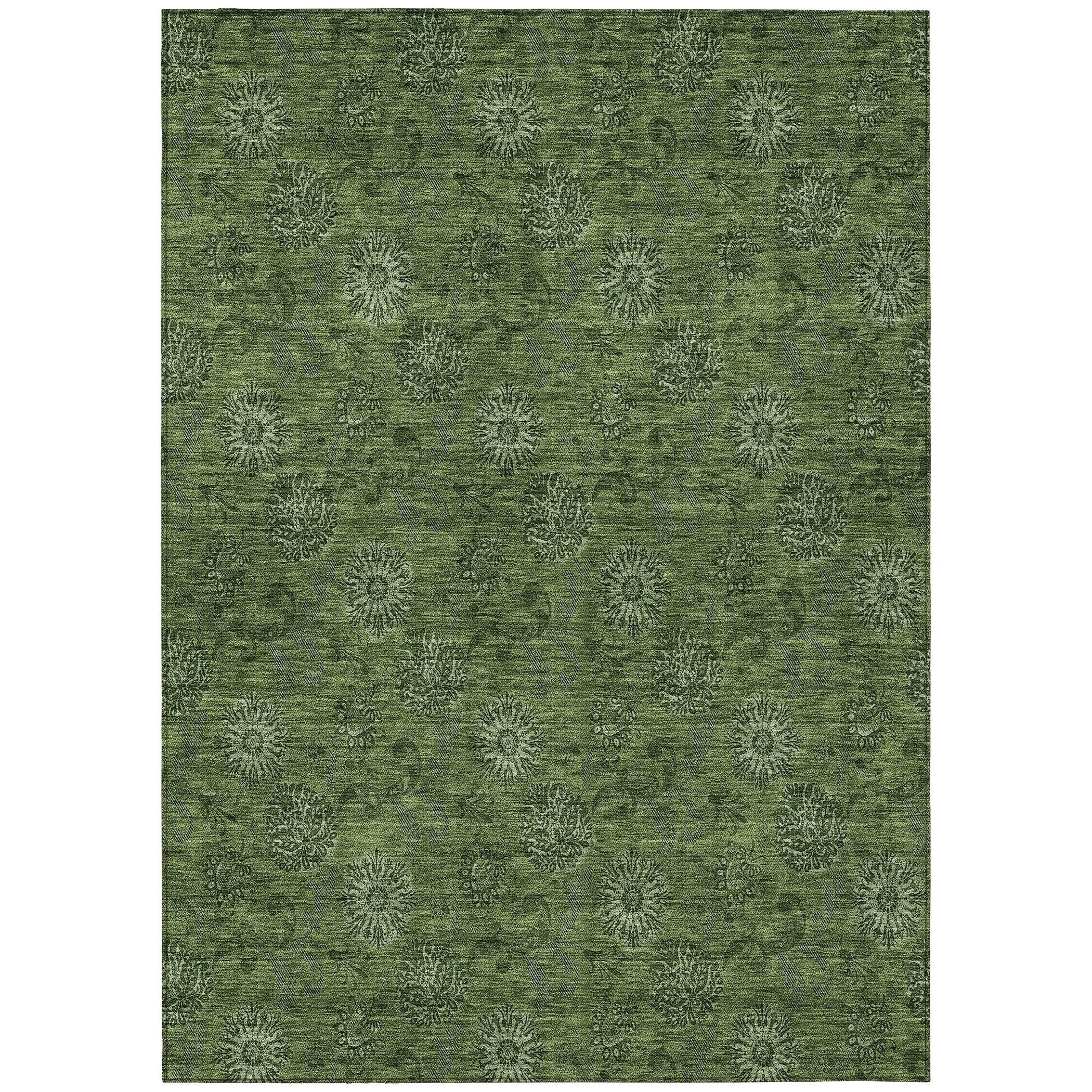 10' X 14' Olive Green And Green Floral Washable Indoor Outdoor Area Rug - Outdoor