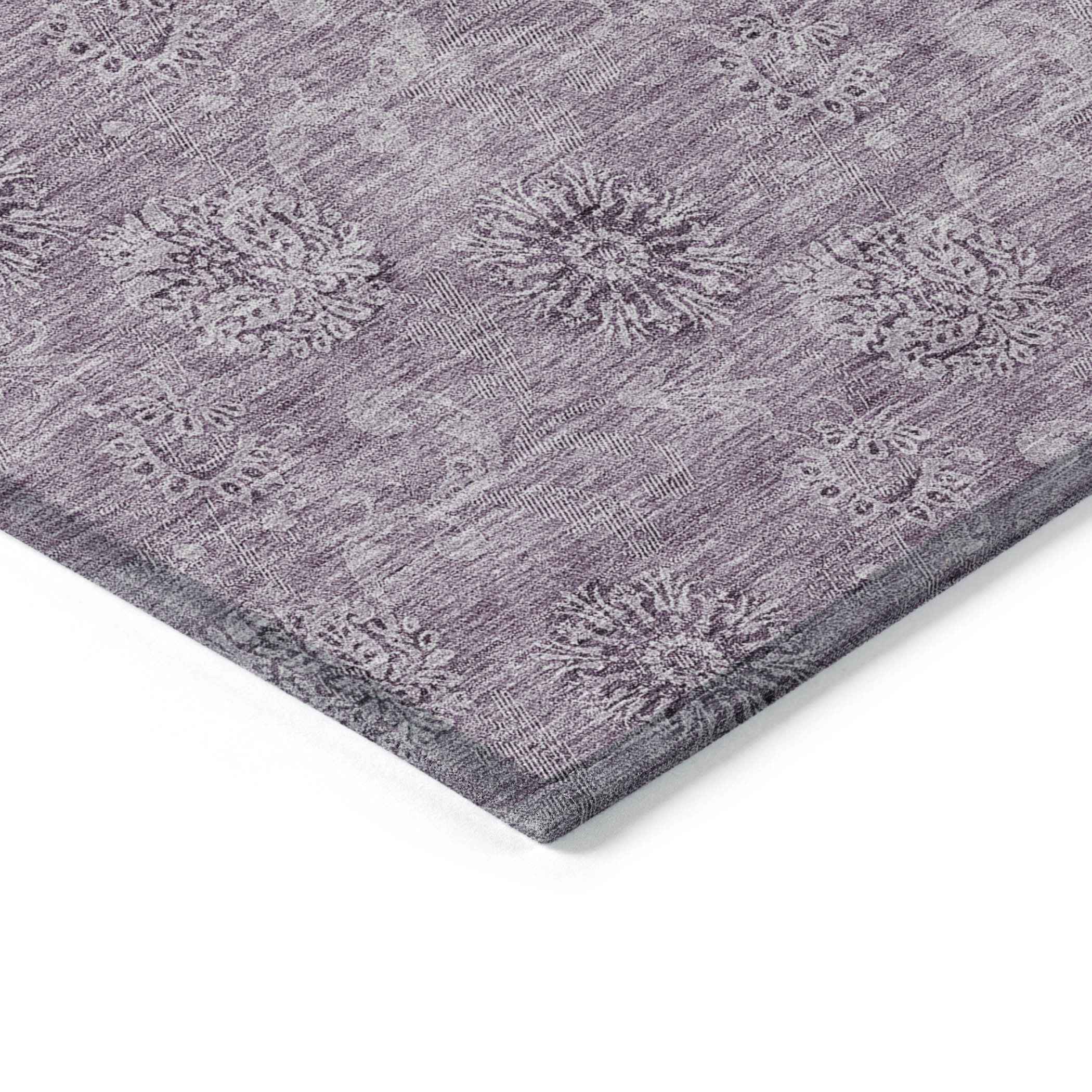 9' X 12' Plum And Purple Floral Washable Indoor Outdoor Area Rug